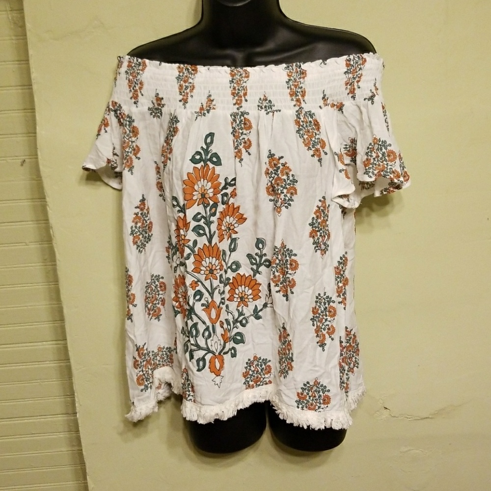 Fringe off shoulder top